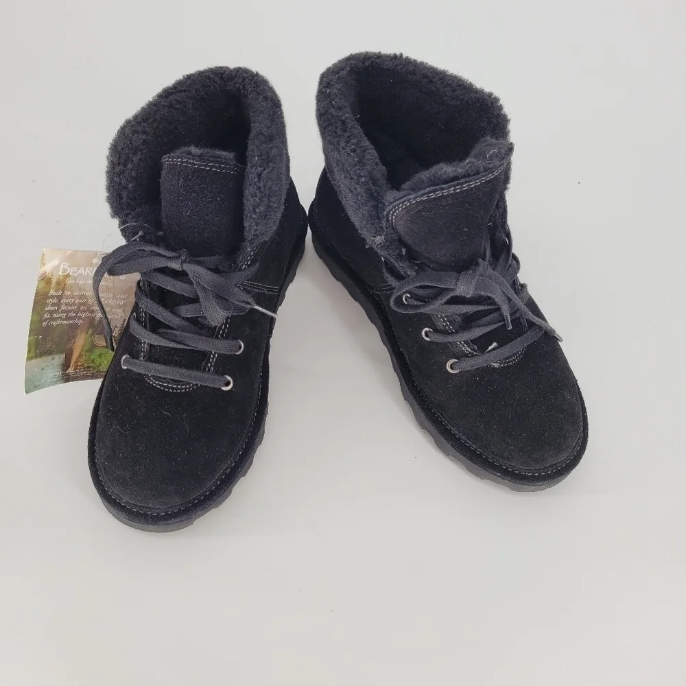 BEARPAW big kids sherpa black booties boots size 5 could fit womens 7